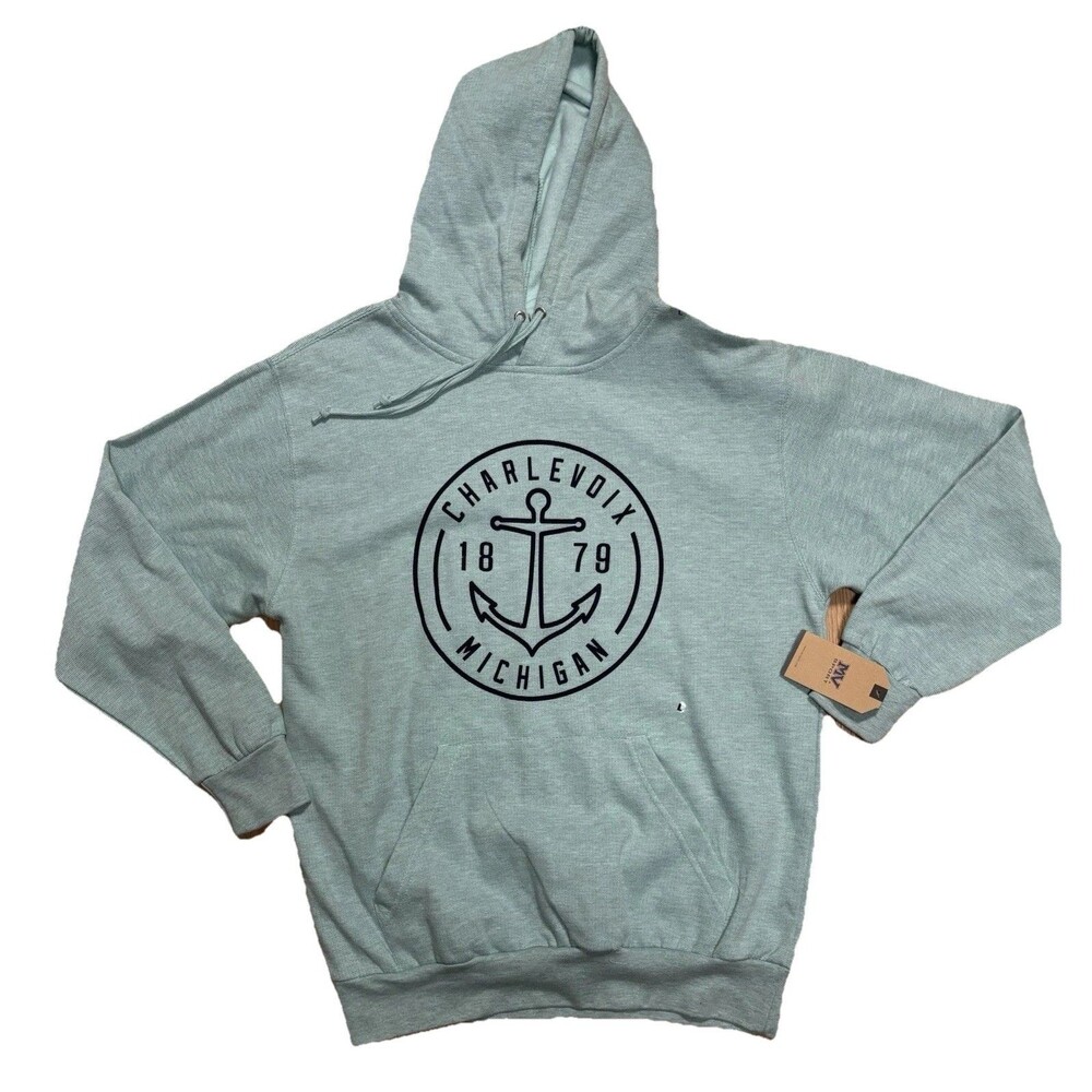 NWT  Womens Large Charlevoix Michigan Sweatshirt Sea glass Green Hoodie LARGE